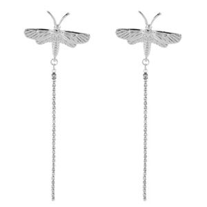 Zara Vintage Metal Dragonfly Rhinestone Tassel Dangling Earrings